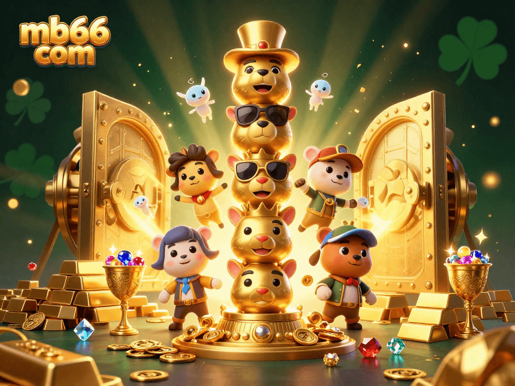 Experience thrilling gameplay at mb66 com with vibrant 3D casino elements glowing against a rich backdrop.