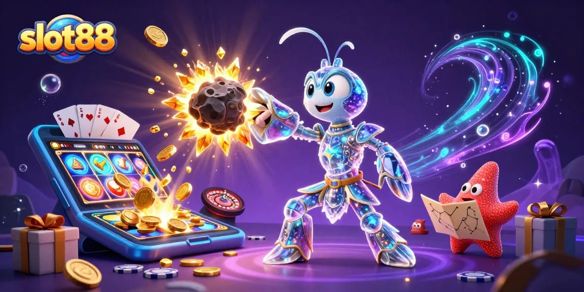 Experience the excitement of slot88 with a galactic mantis shrimp unlocking treasures in an 8K rendering.