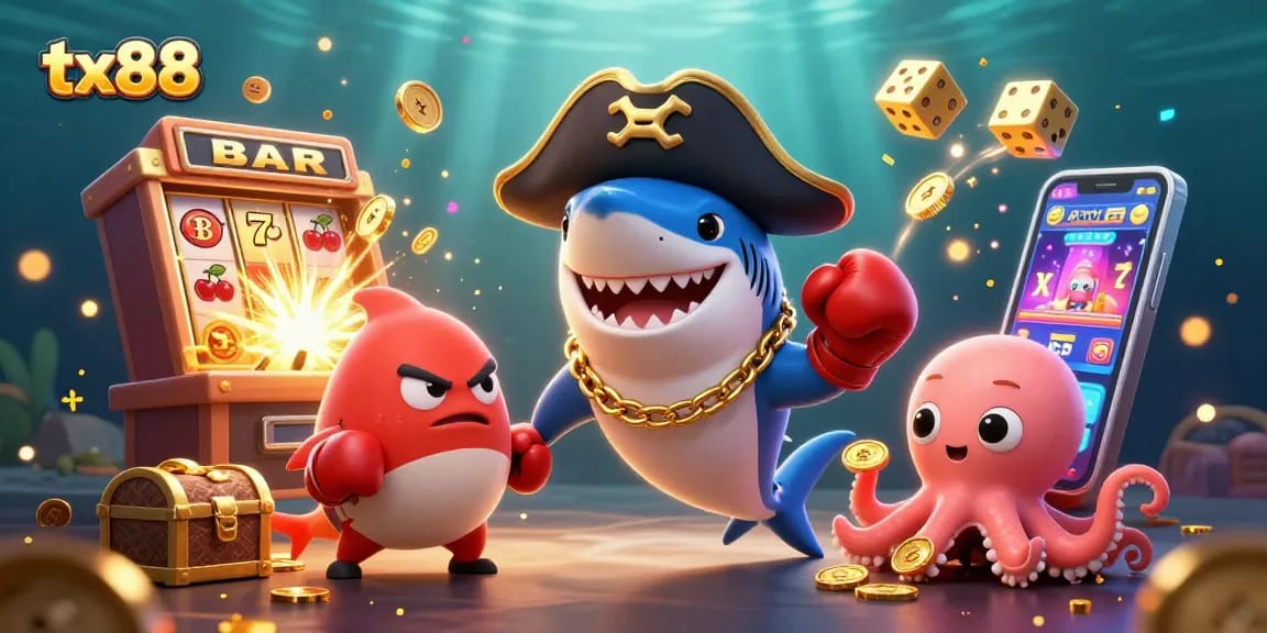 Engage with tx88 in a vibrant undersea casino world, featuring exciting game elements and playful characters.