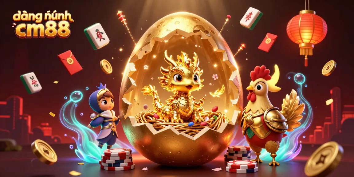 Engage with đăng nhập cm88, featuring a golden dragon guarding poker chips, immersed in a vibrant casino-themed illustration.