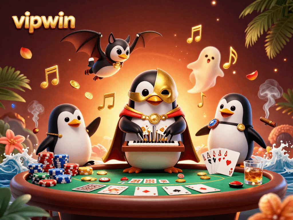 Experience thrilling action at vipwin with a vibrant illustration featuring casino characters, poker elements, and dynamic gameplay.