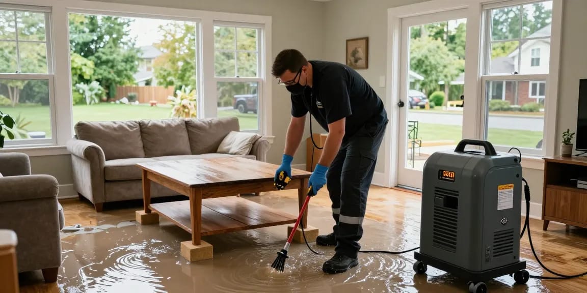 Water Damage Restoration North Vancouver service technician extracting water using advanced equipment in a home.