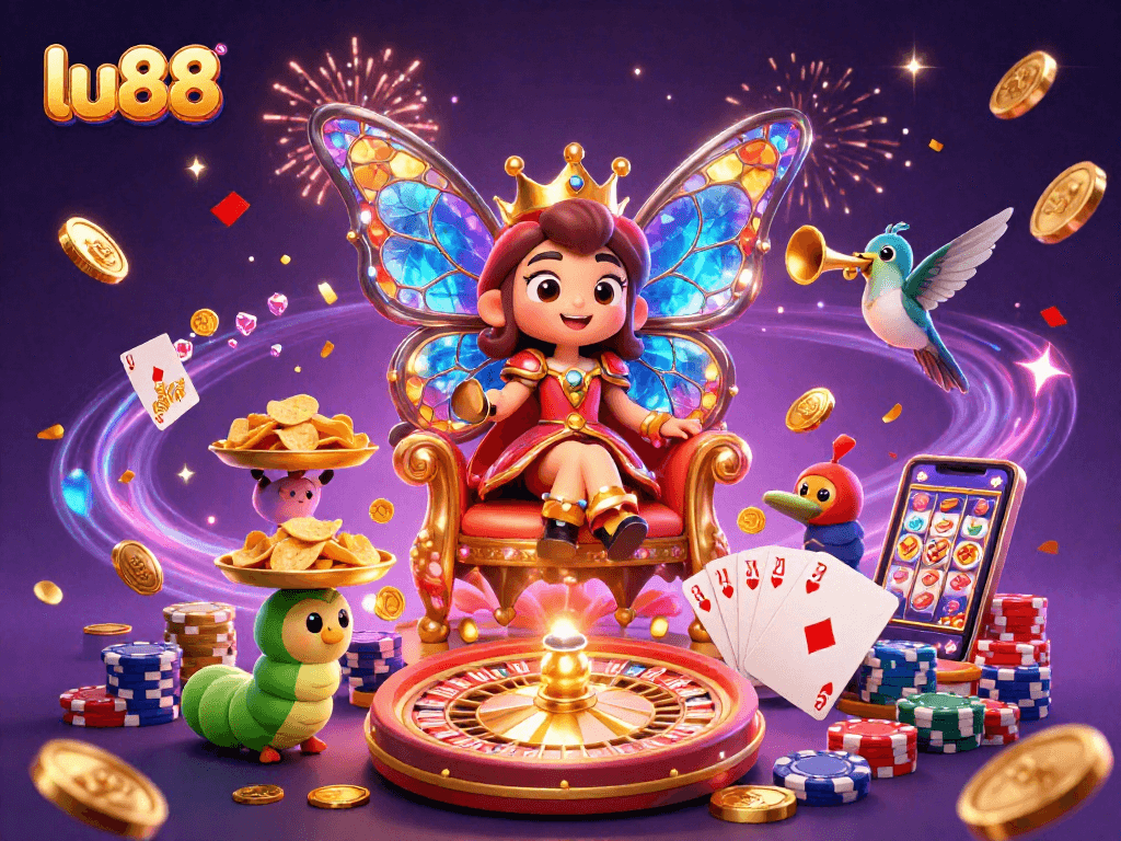 Experience thrilling gaming at lu88 with a vibrant, captivating 3D casino illustration showcasing exciting elements.