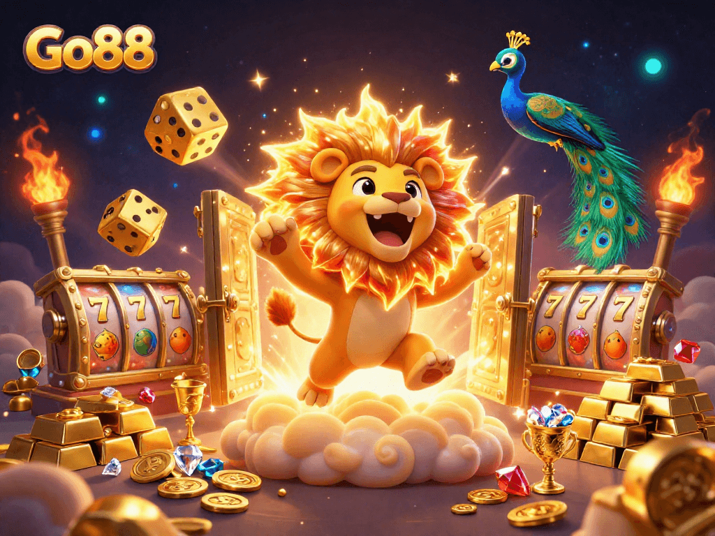 Experience thrilling gameplay with Go88 amidst a vibrant casino atmosphere filled with riches and excitement.