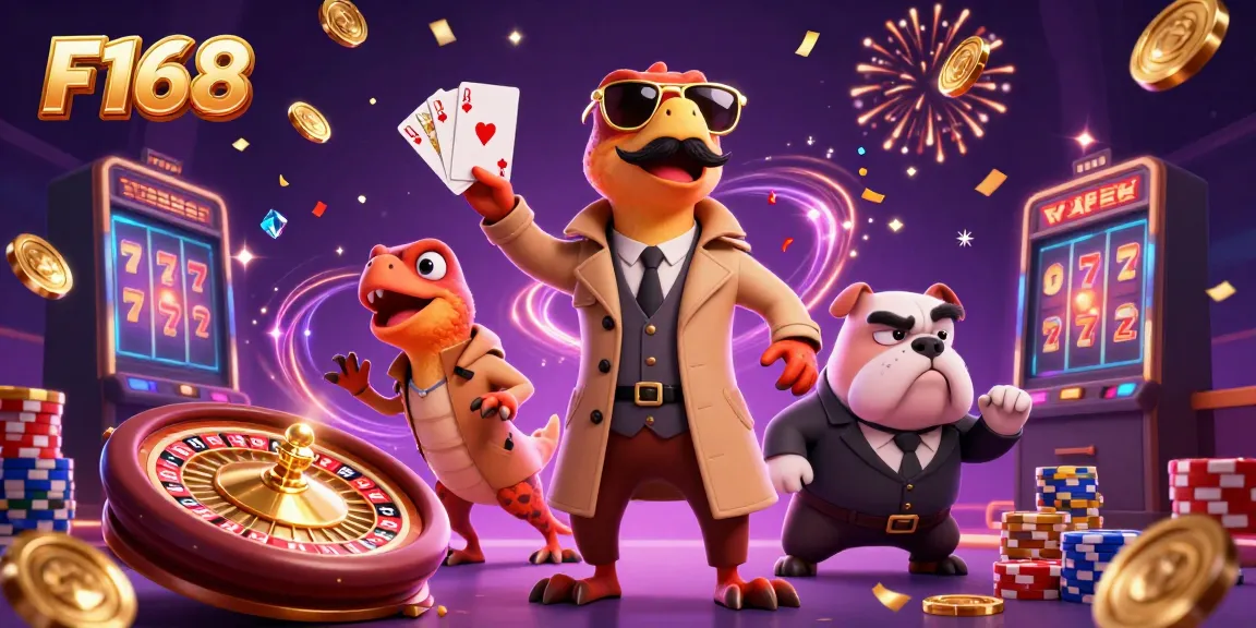 Engage with F168, where cartoon raptors amusingly disguise themselves to enter a casino.