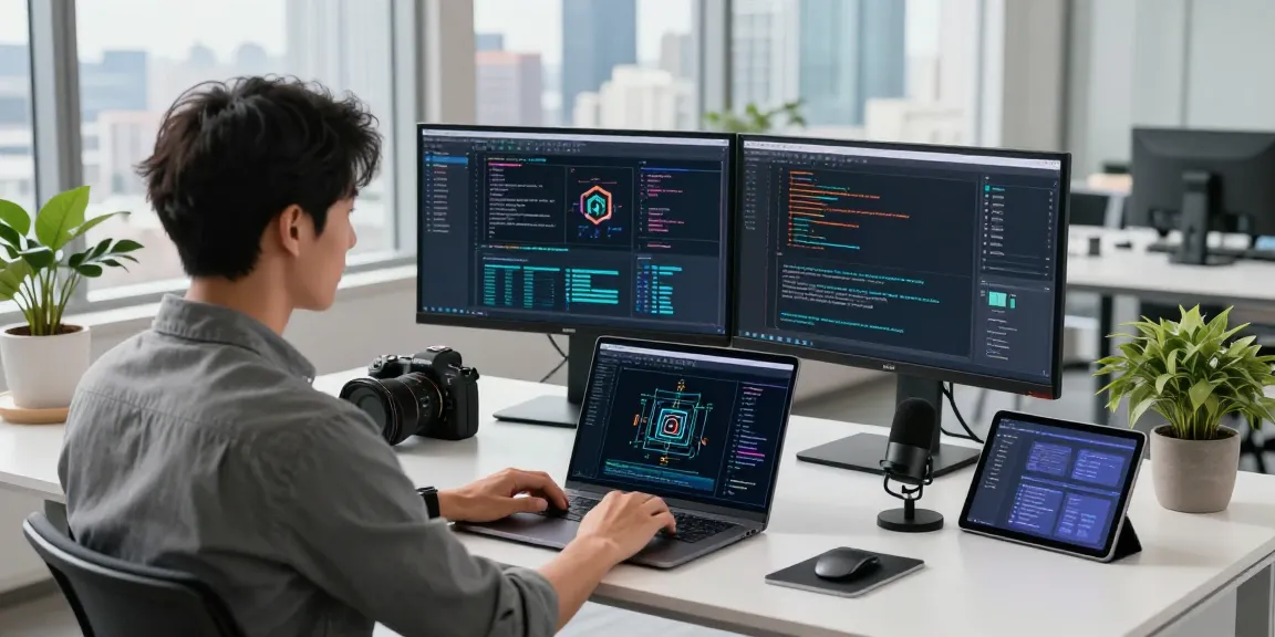 Professional workspace featuring an AI laptop running complex algorithms in a modern office environment.