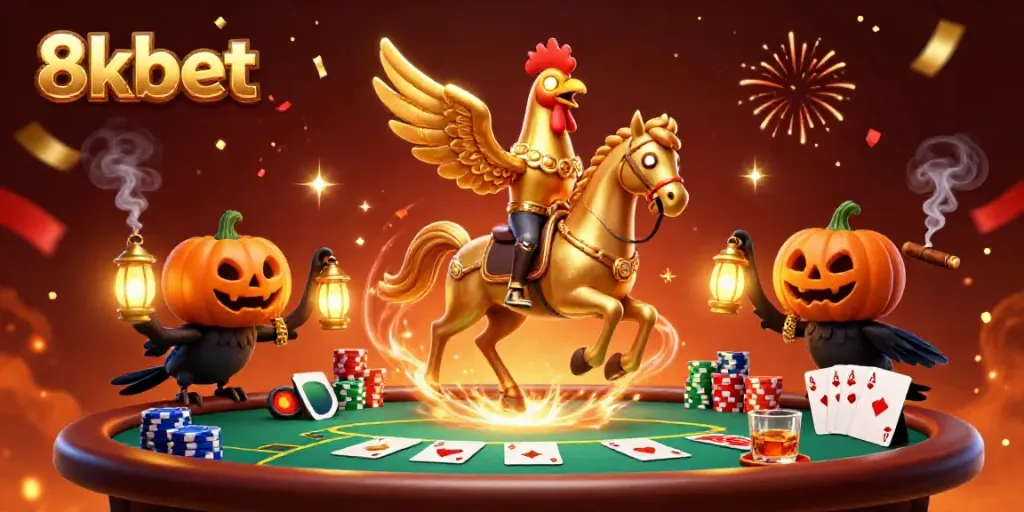 Experience 8xbet's exciting moments with a vibrant illustration of unconventional casino characters.