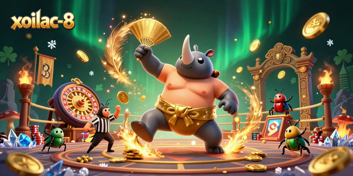 Experience thrilling action with xoilac-8 in a dynamic 3D casino scene featuring beetle champions.