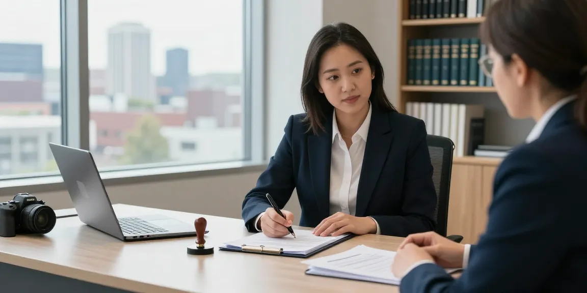 Notary in Brampton assisting clients with document notarization in a professional office.