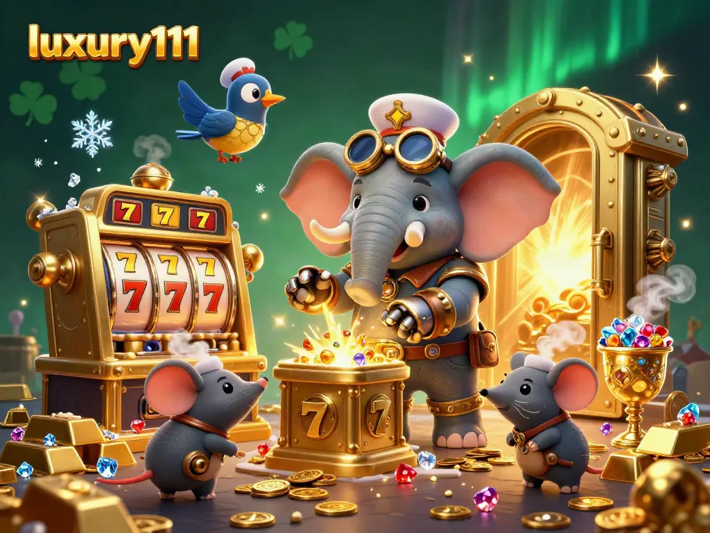 Spin and win with luxury111 in a vibrant, engaging slot machine scene filled with treasures.