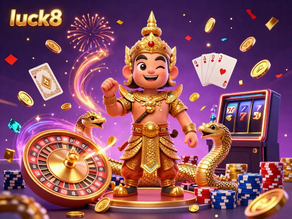 Experience the thrill of luck8 as golden coins cascade around vibrant casino elements.