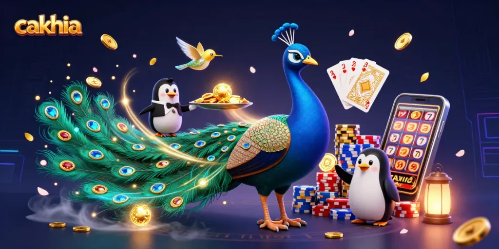 Experience exciting bets at Cakhia with vibrant casino characters amidst golden coins and roulette.