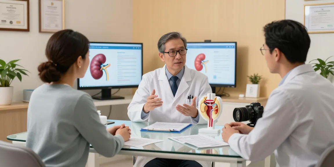 Urology consultation with doctor and patient discussing treatment options in a modern clinic.
