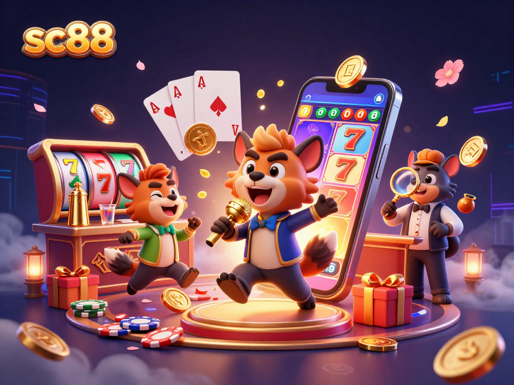 Experience the thrill of sc88 with hyena characters in a vibrant comedy casino scene.