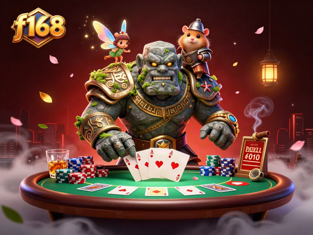 Engage in thrilling poker action at f168 with a magical golem and whimsical companions.