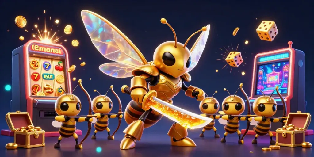 Engage in exciting gameplay at sao789 with vibrant 3D casino elements like jackpot slot machines and golden coins.