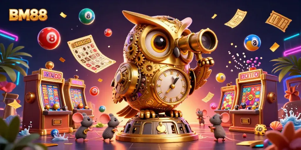 BM88 themed casino illustration featuring vibrant characters and lively gaming elements.