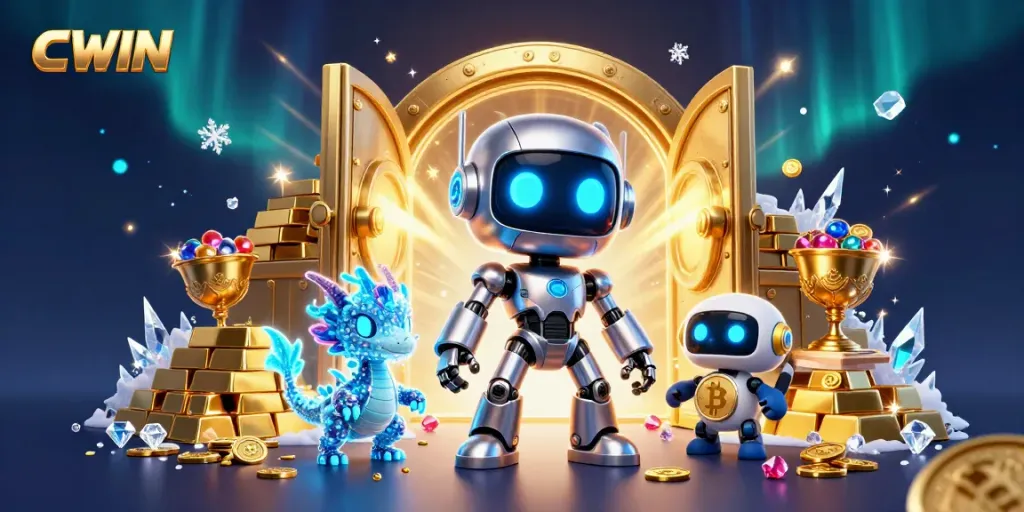 Experience CWIN's thrilling gaming adventure with vibrant casino elements and a dynamic scene.