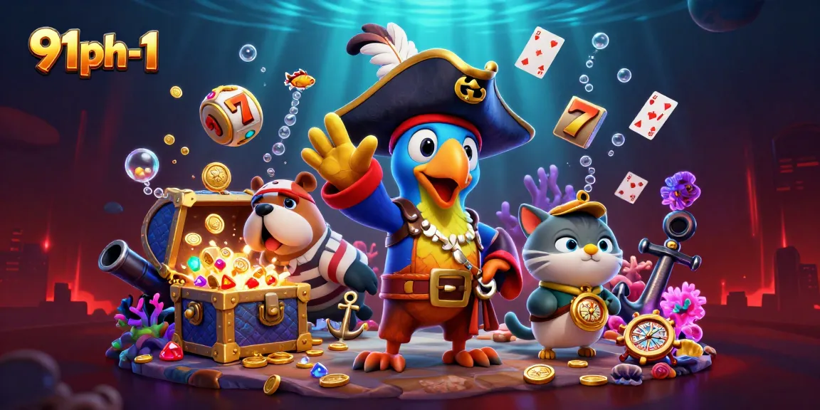 Experience thrilling gaming with 91ph-1 featuring dynamic characters and slot reels amidst vibrant underwater elements.