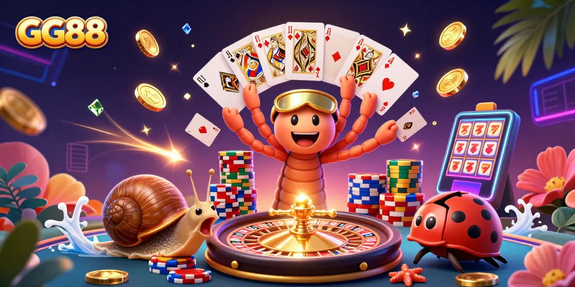 Experience the excitement of GG88 with vibrant gaming elements and animated characters in a vivid casino scene.
