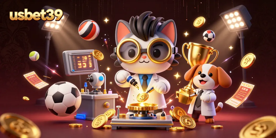 Engage with thrilling games at usbet39, featuring dynamic elements like sports and casino icons.