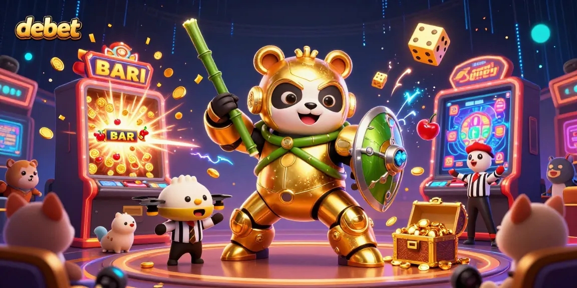 Experience the excitement of debet with a vibrant 3D casino scene packed with fun elements.
