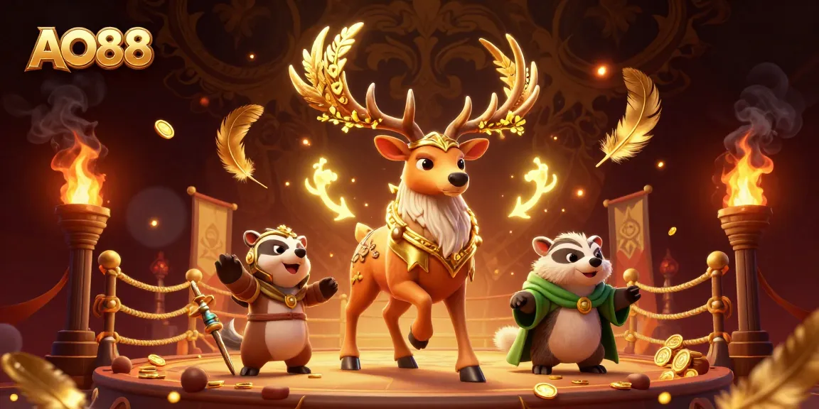 Engage with thrilling games at AO88 through a vibrant illustration of charismatic characters and rich casino elements.