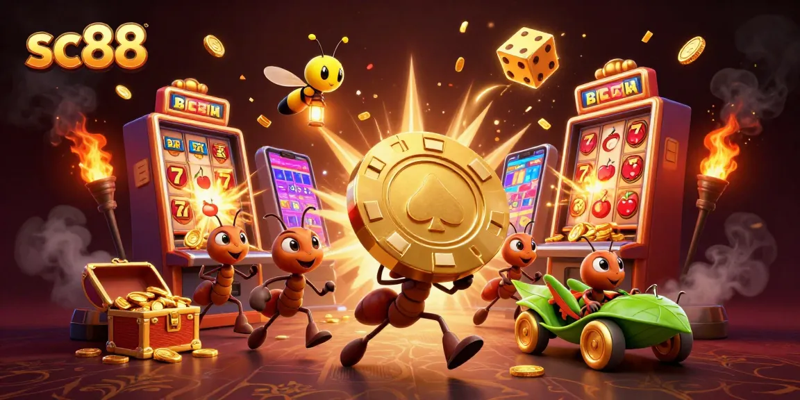 Engage with the thrilling world of sc88 as ants pull off a heist with giant poker chips in a vibrant casino scene.