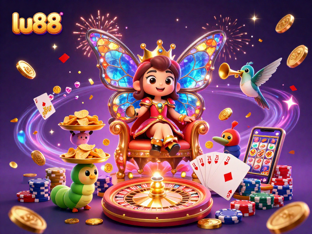 Experience thrilling gaming at lu88 with a vibrant, captivating 3D casino illustration showcasing exciting elements.