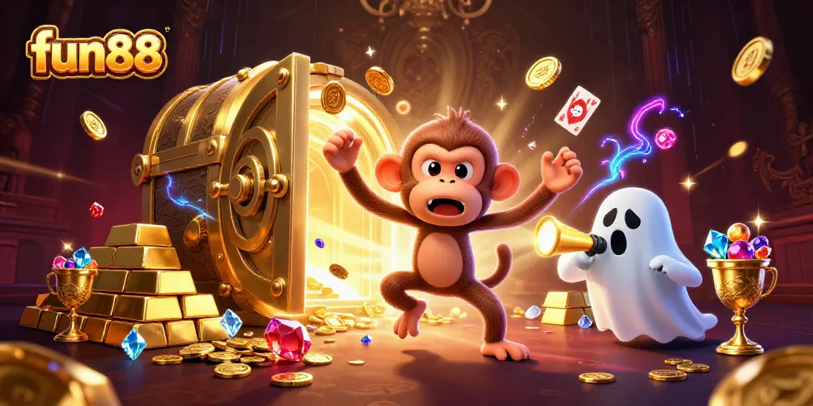Engage in fun88's thrilling casino atmosphere with a playful ghostly monkey juggling gold!