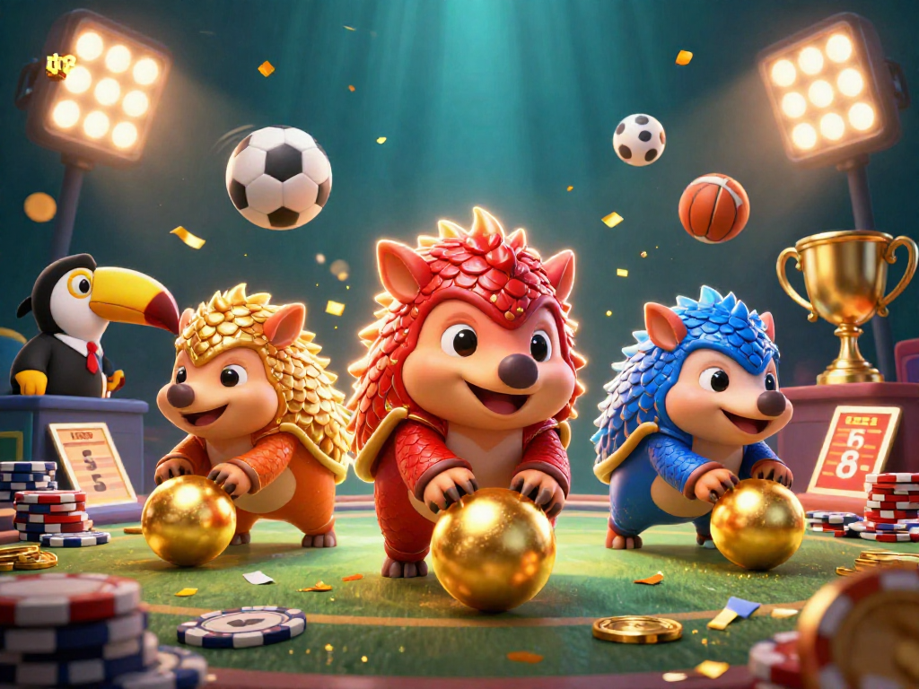Engage with tt88's thrilling bowling pangolins and dynamic sports action in an animated casino scene.