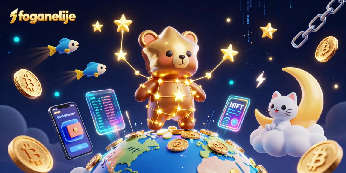 Win big at foganelije with vibrant 3D casino scene featuring constellations and crypto elements.