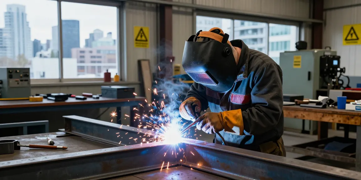 Expert welding in Vancouver with professional welder performing MIG welding on structural steel.