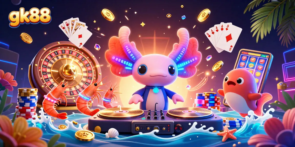 Engage in thrilling gameplay with gk88's vibrant casino scene featuring colorful characters and dynamic elements.