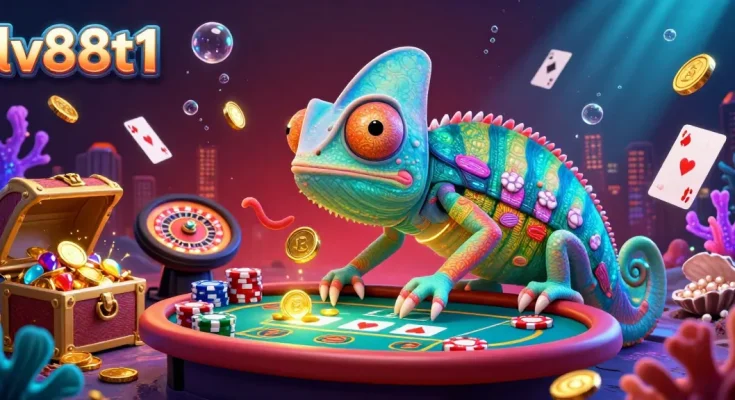 Experience the vibrant world of lv88t1, where a colorful casino chameleon captures thrilling moments at the live table.