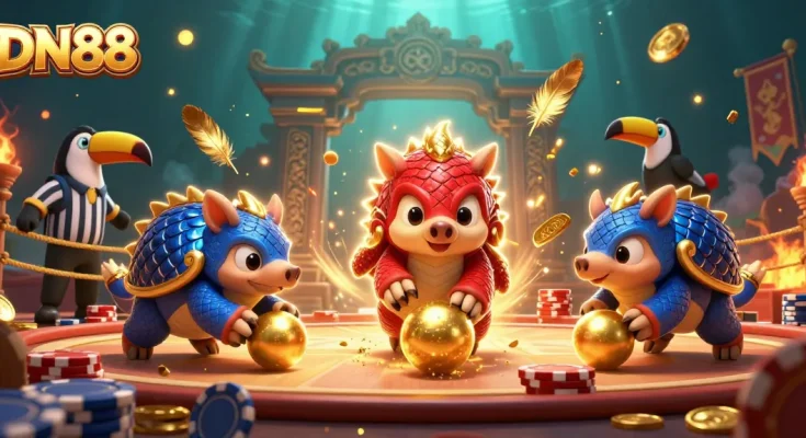 Experience the thrill of DN88's gaming arena with animated pangolins rolling through poker chips.