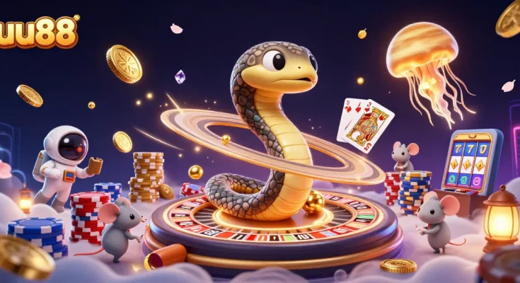 Experience thrilling gameplay at uu88 with cartoon characters gambling on a cosmic roulette wheel.