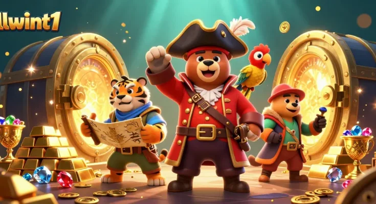 Join the llwint1 adventure with a pirate captain bear navigating a treasure-filled casino.