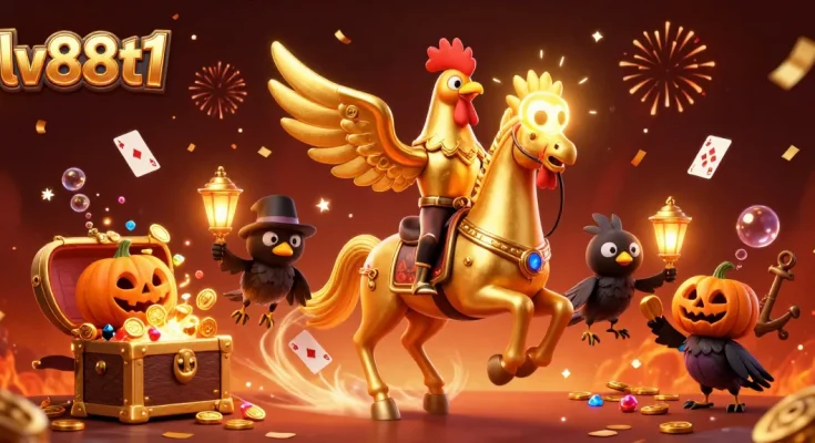 Experience the excitement of lv88t1 in this vibrant 3D casino scene filled with golden treasures and mystical characters.