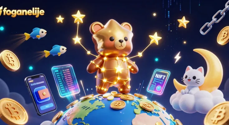 Win big at foganelije with vibrant 3D casino scene featuring constellations and crypto elements.