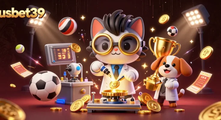 Engage with thrilling games at usbet39, featuring dynamic elements like sports and casino icons.