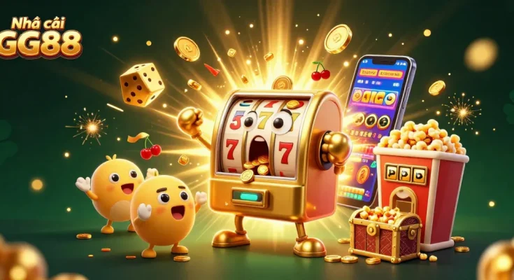 Experience the thrills at Nhà cái GG88 with golden slot machines, jackpots, and vibrant casino elements.