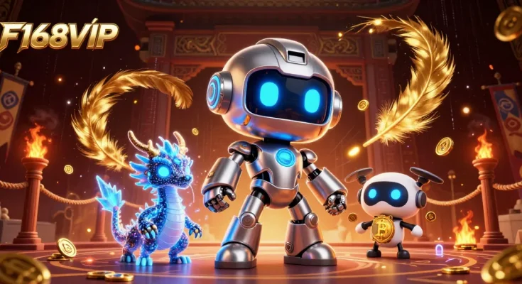 Engage in thrilling wins at F168VIP with vibrant casino-themed illustrations featuring unique characters.